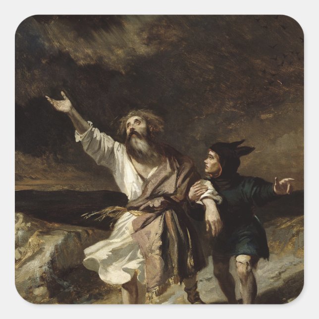Sticker Carré Le roi Lear et l'idiot dans la tempête (Devant)