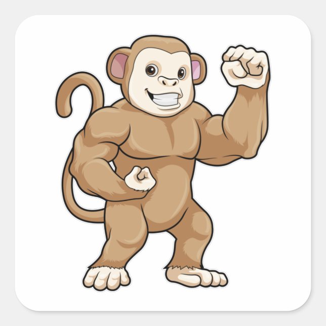 Sticker Carré Le singe comme culturiste au Bodybuilding (Devant)