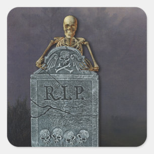 Sticker Carré Le squelette et la pierre tombale dans l'Halloween