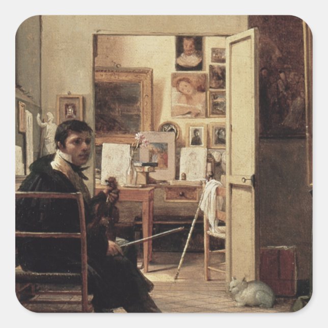 Sticker Carré Le Studio des Ingres à Rome, 1818 (Devant)