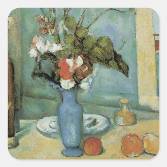 Sticker Carré Le Vase Bleu (Fleurs et Fruits) par Paul Cezanne (Devant)