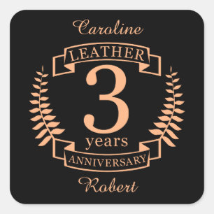 Sticker Carré Leather 3 ans mariage anniversaire