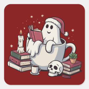 Sticker Carré Lecteur de fantômes livres Noël professeur bibliop