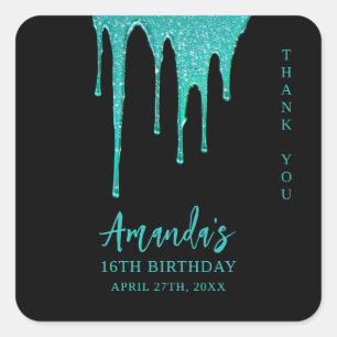 Sticker Carré Lecteurs de Parties scintillant Turquoise moderne