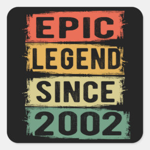 Sticker Carré Légende Épique Depuis 2002 Vintage 2002 Cadeau d'a