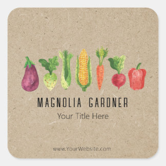 Sticker Carré Légumes à l'aquarelle Marché de jardin biologique