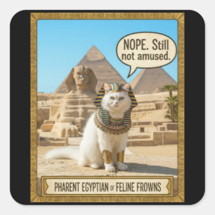 Sticker Carré L'Égypte ancienne Pharaon royal drôle chat blanc 