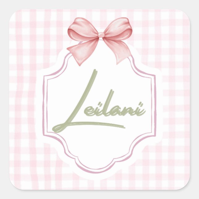 Sticker Carré Leilani personnalisée bébé fille En vichy (Devant)