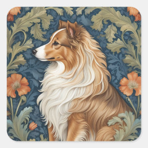 Sticker Carré L'Élégant Chien de Shetland William Morris Inspiré