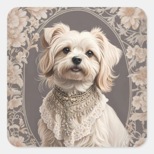 Sticker Carré L'Élégant Chien Maltais William Morris Inspiré