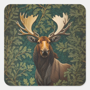 Sticker Carré L'Élégant Moose William Morris Inspiré