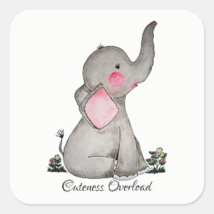 Sticker Carré L'éléphant mignon de bébé d'aquarelle avec