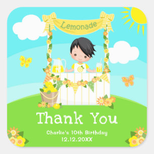Sticker Carré Lemonade Black Hair Boy Anniversaire Merci
