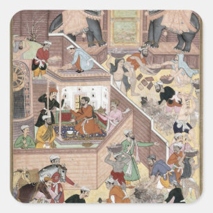 Sticker Carré l'empereur Akbar (r.1556-1605) inspectant le bâtim