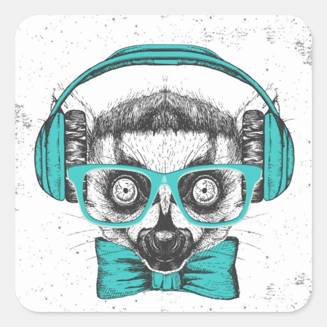 Sticker Carré Lemur | Music Lover (Devant)