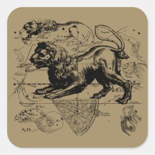 Sticker Carré Leo Constellation Map Hevelius 1690 sur Taupe