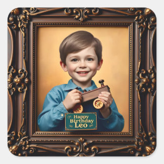 Sticker Carré LEO ~ JEUX ANNIVERSAIRE ~ Train en bois ~