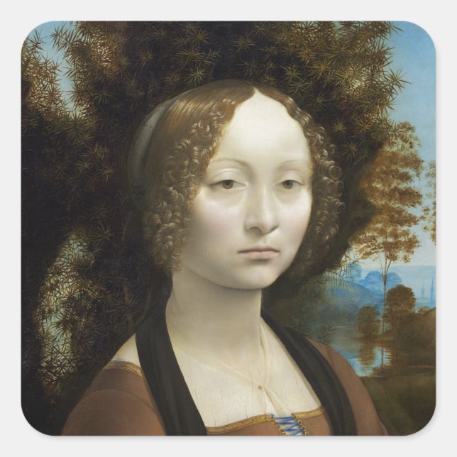 Sticker Carré Leonardo Da Vinci Ginevra De' Benci Peinture (Devant)