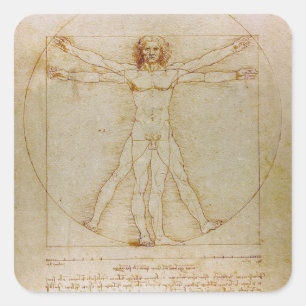 Sticker Carré Leonardo Da Vinci, Homme Vitruvien, Renaissance