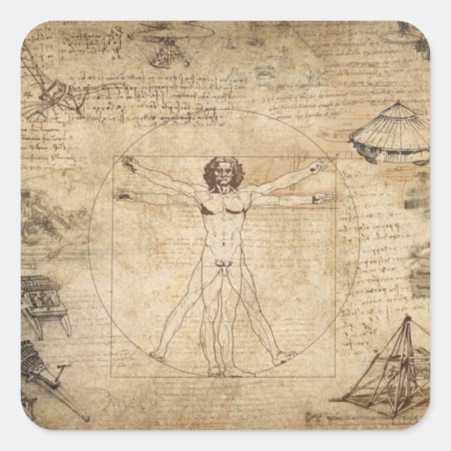 Sticker Carré Leonardo Da Vinci L'Homme Vitruvien (Devant)