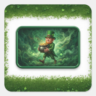 Sticker Carré Leprechaun Carrying Pot Of Gold