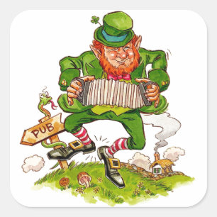 Sticker Carré Leprechaun Dancing a Jig, Bonne St. Patrick's Day