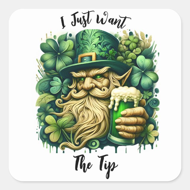 Sticker Carré Leprechaun Et Bière (Devant)