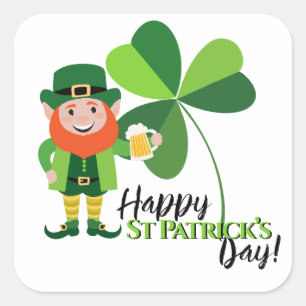 Sticker Carré Leprechaun Shamrock Bonne Saint Patrick