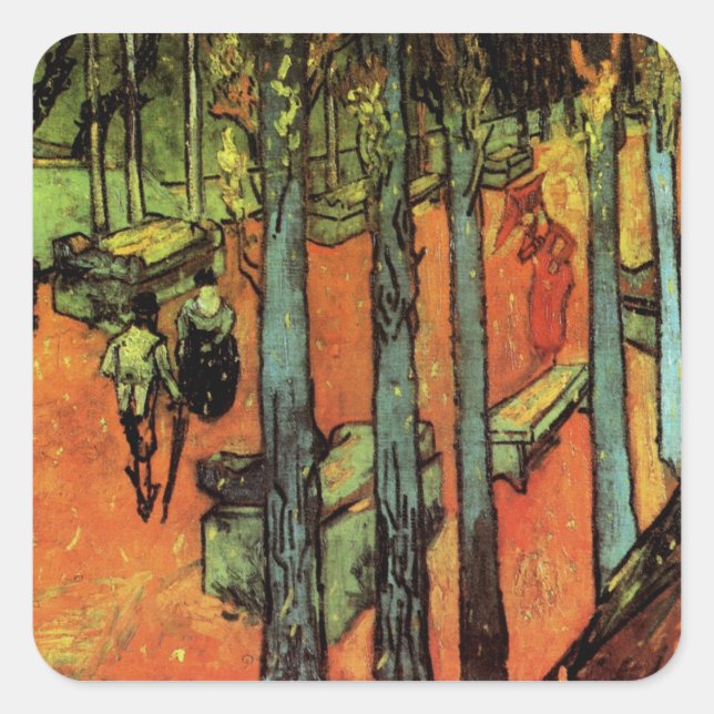 Sticker Carré Les Alyscamps, Feuilles d'automne de Vincent van G (Devant)