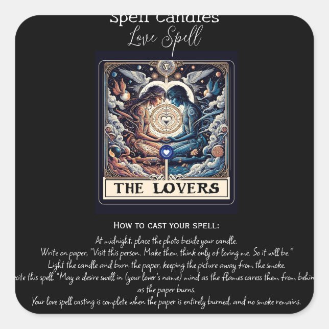 Sticker Carré LES AMANTS Éthéréel Tarot Amour Sortilège Intentio (Devant)