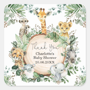 Sticker Carré Les animaux sauvages du Safari de verdure rustique