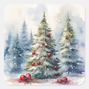 Sticker Carré Les arbres de Noël paysage enneigé hiver