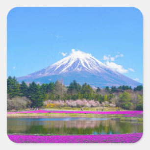 Sticker Carré Les arbres et fleurs du Mont Fuji
