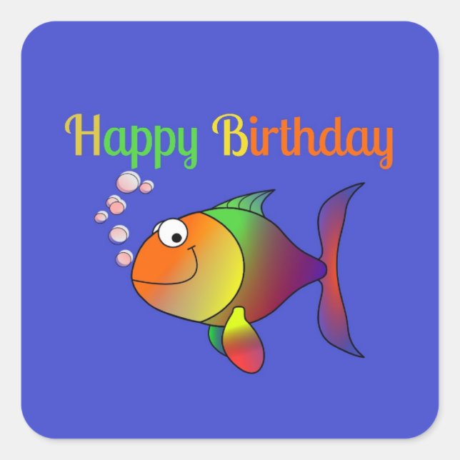 Sticker Carré Les bulles, le poisson d'anniversaire (Devant)