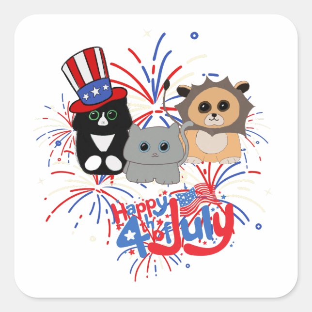 Sticker Carré Les chats adorables Happy 4 juillet (Devant)
