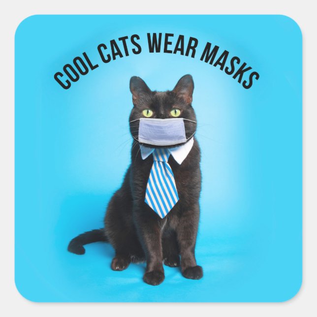 Sticker Carré Les chats cool portent des masques (Devant)