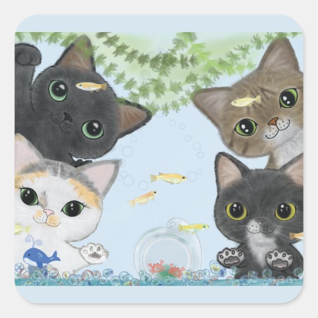 Sticker Carré Les chats de Medaka (Devant)