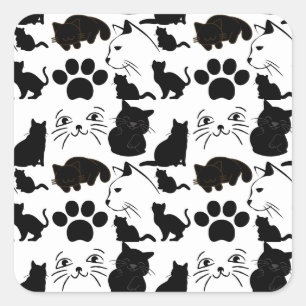 STICKER CARRÉ LES CHATS NOIRS PAPIER MOTIF EN WRAPPER JETTE PILL