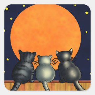 Sticker Carré Les chats regardent les chatons de lune