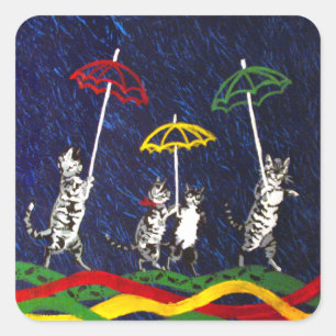 Sticker Carré Les chats sous la pluie