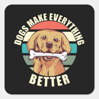 Sticker Carré Les chiens rendent tout mieux rétro
