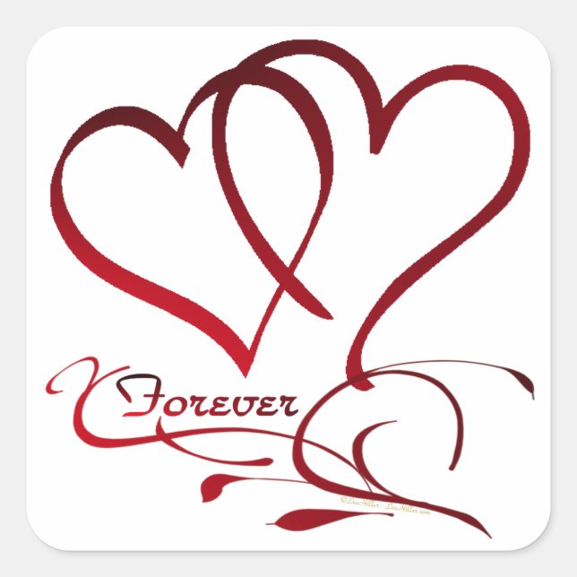 Sticker Carré Les Coeurs Forever rouge sur blanc (Devant)