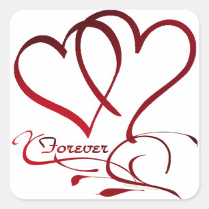 Sticker Carré Les Coeurs Forever rouge sur blanc