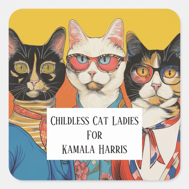 Sticker Carré Les Dames De Chat Sans Enfant Pour Kamala (Devant)