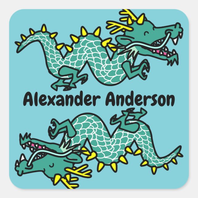 Sticker Carré Les dragons chinois mignons personnalisent (Devant)