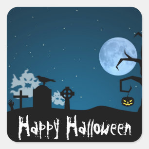 Sticker Carré Les fantômes d'Halloween au cimetière