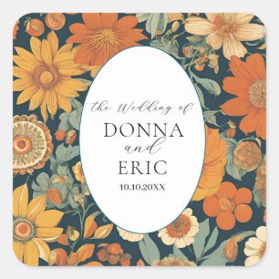 Sticker Carré Les fleurs du coucher de soleil : Mariage orange d