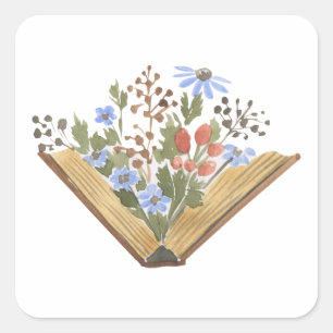Sticker Carré Les Fleurs Grandissent À Partir Du Livre