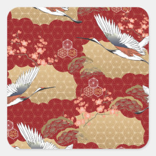 Sticker Carré Les fleurs japonaises de kimono