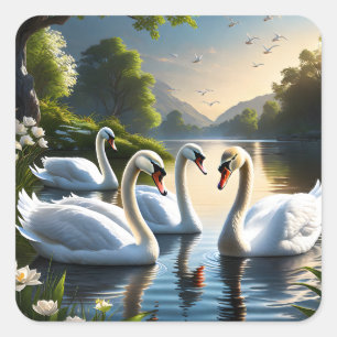 Sticker Carré Les gracieux cygnes blancs sont familiers dans